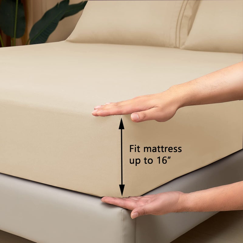 Mejoroom King Size Sheet Set - Soft Microfiber Bed Sheets,Deep Pocket Fitted Sheet, Soft, Breathable, Wrinkle & Fade Resistant - 4 Piece (King, Taupe) - Image 3